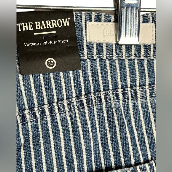 Blank NYC The Barrow Vintage High Rise Shorts Fray Hem Blue and White Preppy 33 - Picture 7 of 8
